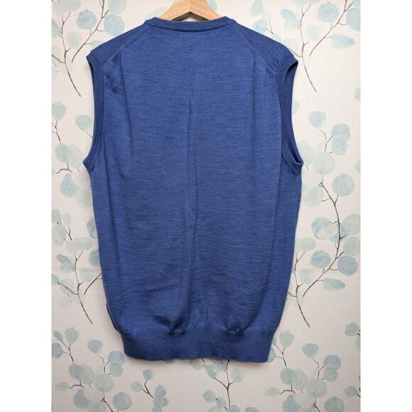 Toscano Firenze Men's L Merino Wool Sweater Vest Blue V-Neck Coastal Grandpacore - Picture 6 of 6